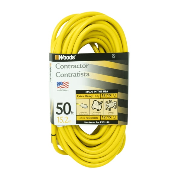 Woods 982554 12/3 50' Yellow SJTW High Visibility Extension Cord with