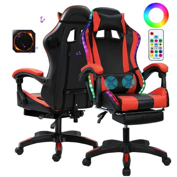 Gaming Chair with Bluetooth-compatible Speakers and RGB LED Lights,Height Adjustable Ergonomic Massage Computer Gaming Chair with Lumbar Support