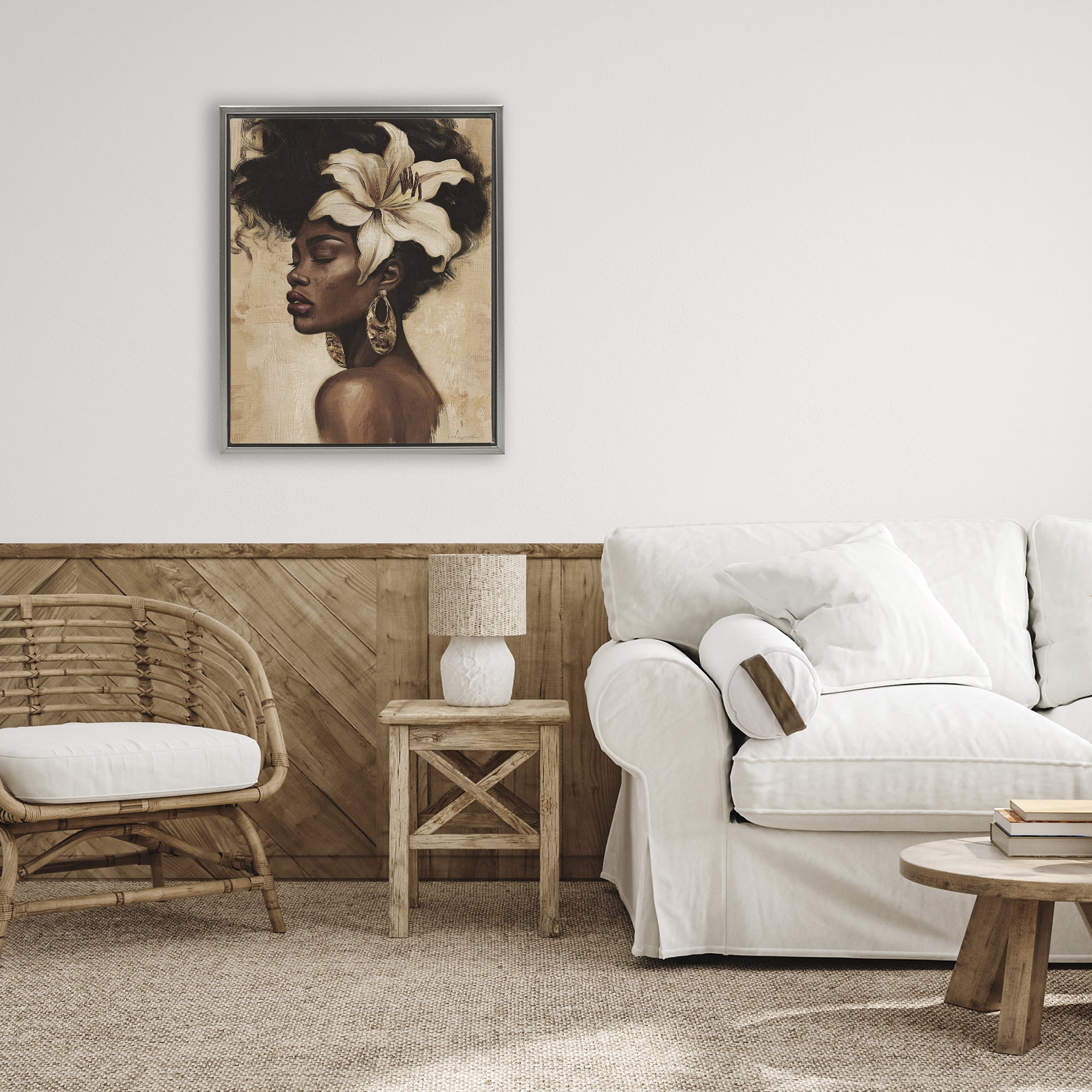 Stupell Industries Nocturne In Ivory Gray Framed Floater Canvas Wall Art, design by Svetlana Aleynikova