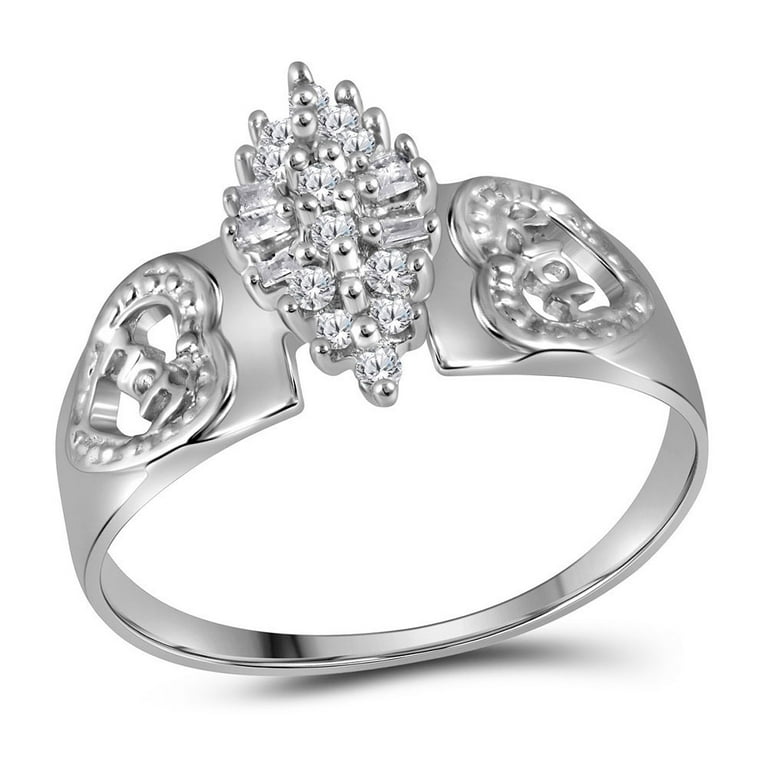 Sterling Silver Womens Round Diamond Heart Mom Cluster Ring 1/8