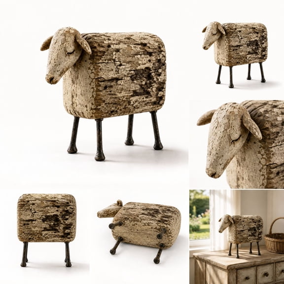 Vintage Farmhouse Decor Sheep Statue, Fireplace Mantel Decor for Shelves, 8 Inch Rustic Home Decor Figurine