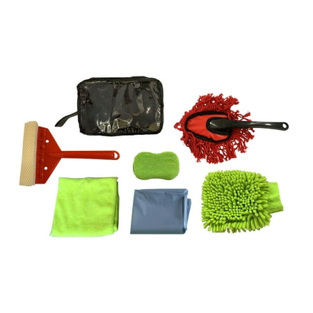 7-PC Car Cleaning Set From American Builder Includes Windscreen Cover, Car Washing Cloth, Microfibre Sponge, Window Squeegee, Microfibre Dust Mitt, Duster & Storage (Best Thing To Clean Car Windows)