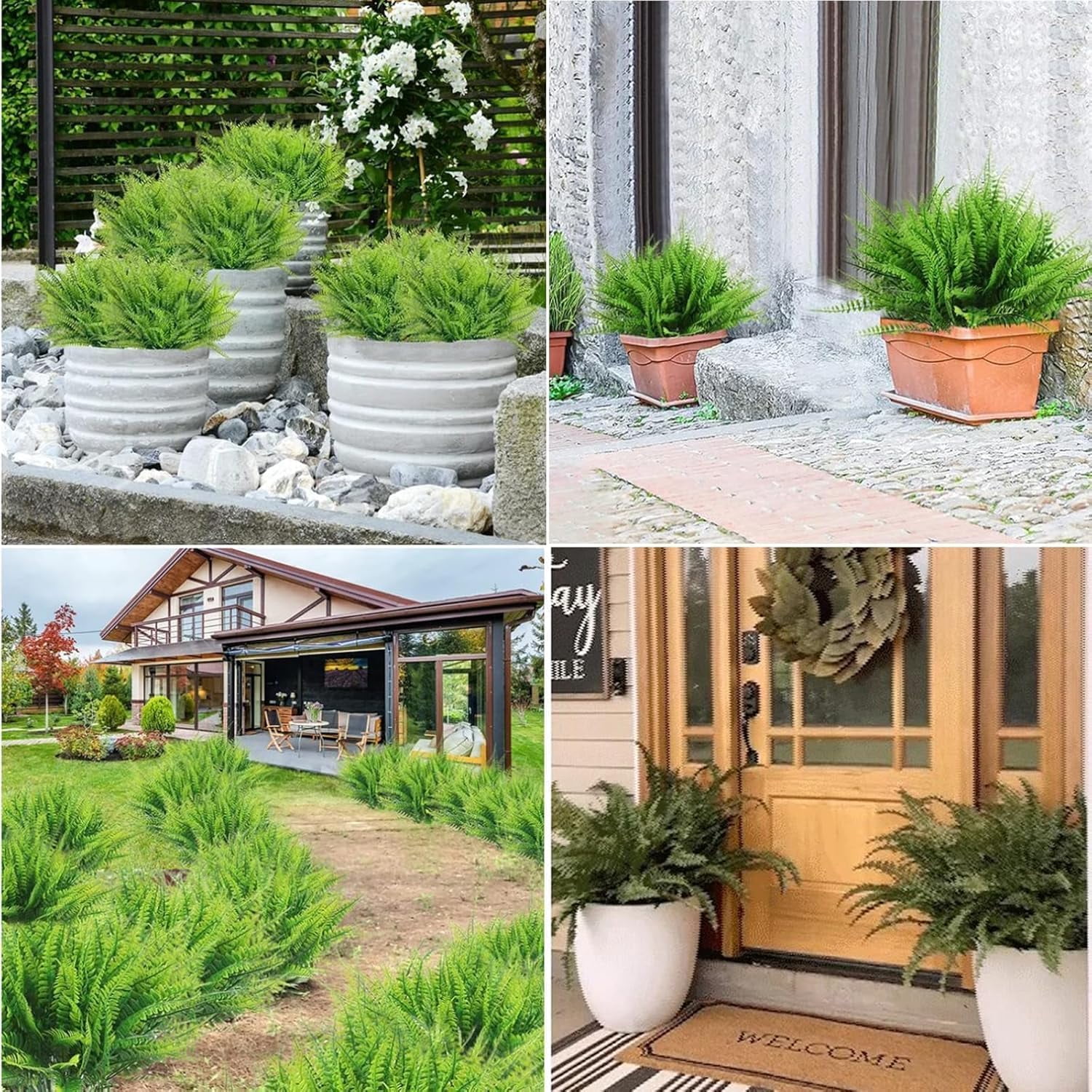 UV Resistant Lifelike Artificial Boston Fern - 2025 New Faux Boston Ferns Outdoor Planter Large, Artificial Plants for Outdoor, Artificial Ferns for Outdoors Planter (1, 88-leaf Boston Fern)