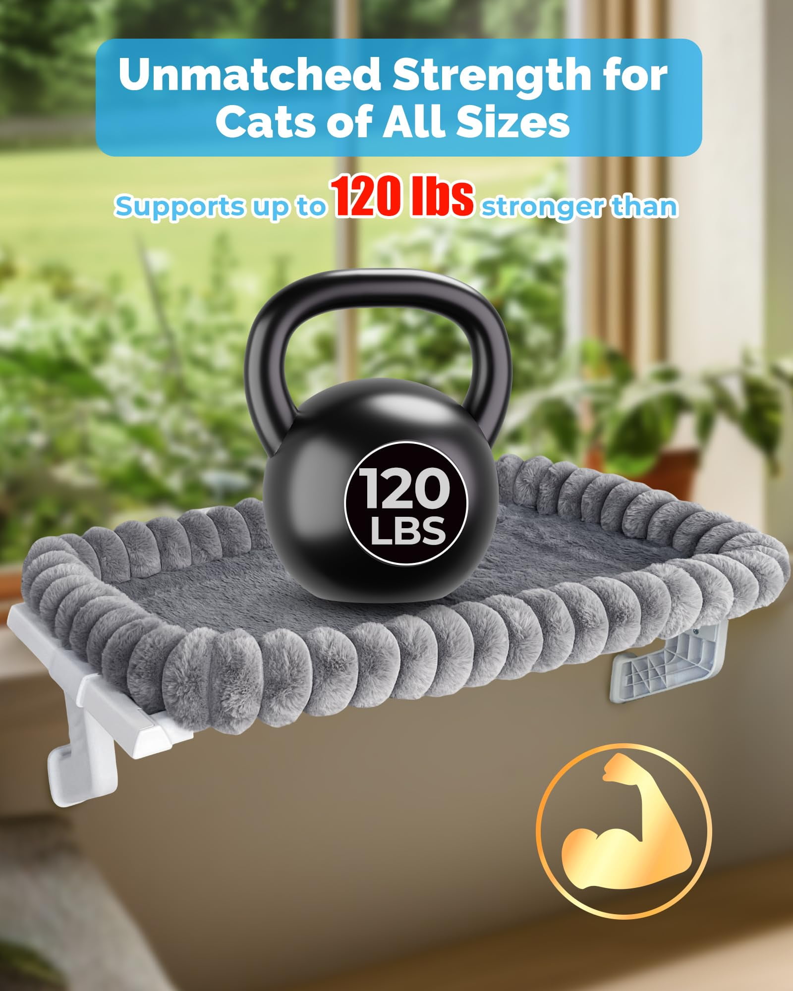 NRYDEPET Heavy-Duty Cat Window Perch – Soft Cozy Warm Plush Cover with Raised Edge, Durable Easy-Assemble Hammock for Large & Multiple Cats(L)