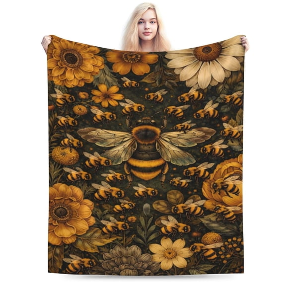 Vintage Bee and Floral Throw Blanket, Soft Decorative Blanket for Sofa Couch Bed Home Décor 50x40