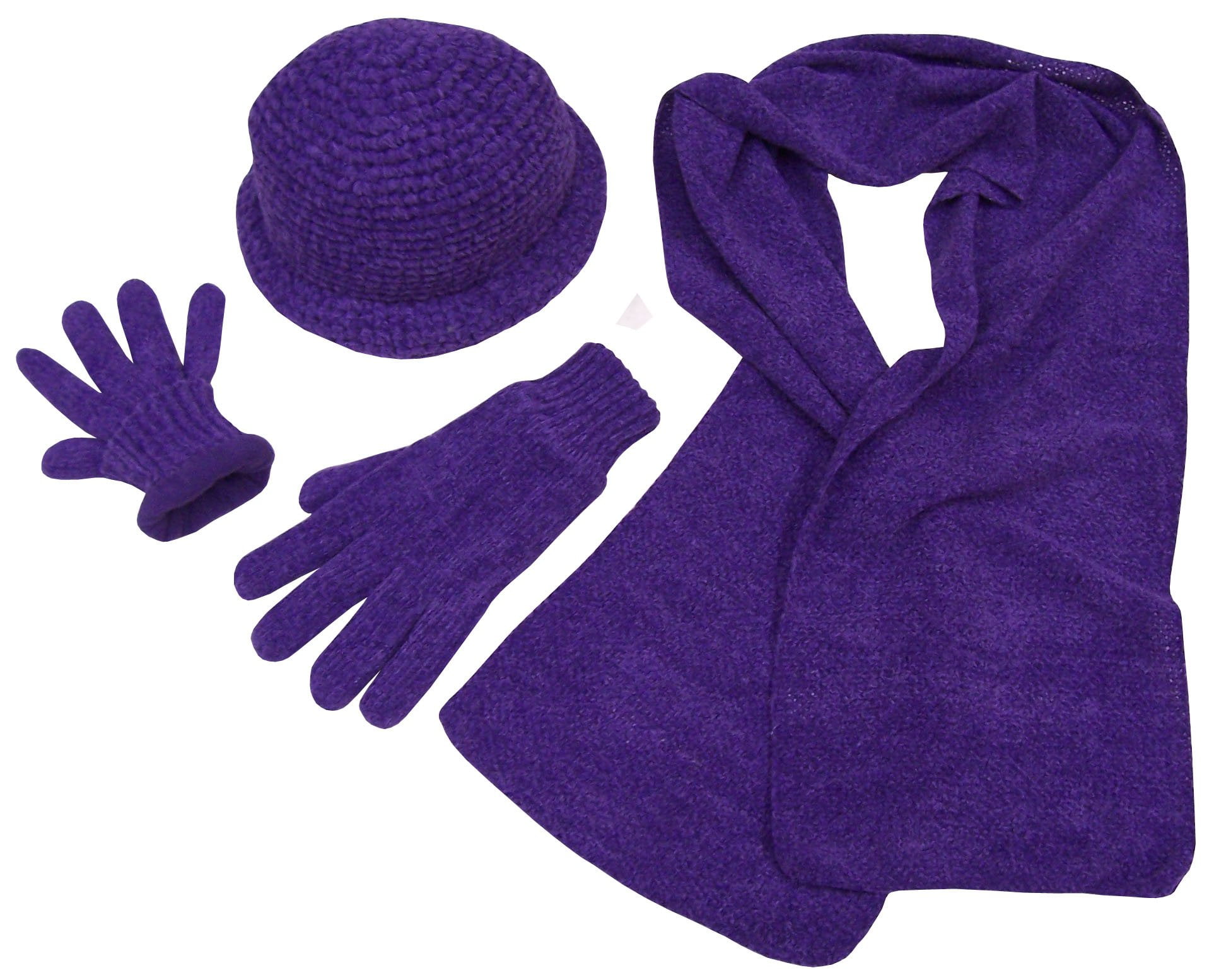NICE CAPS Womens Crocheted Chenille Hat Gloves Scarf Winter Set Fleece Lined