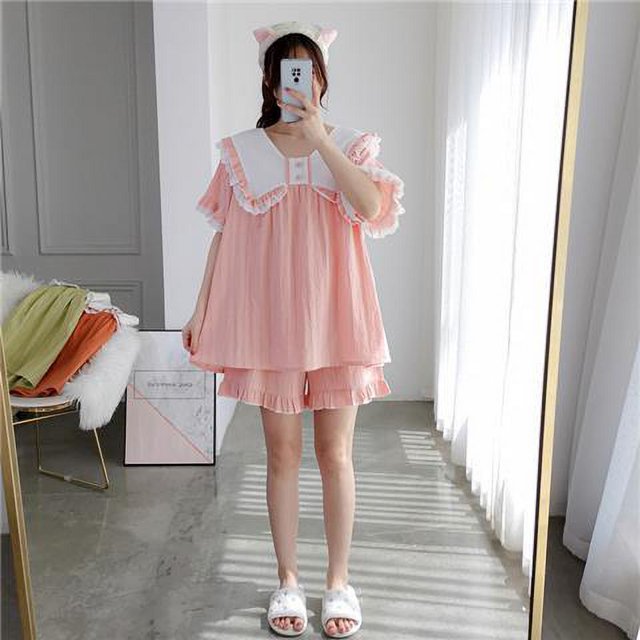 Pijama de encaje con volantes para mujer, de 2 piezas ropa de dormir, conjuntos de pantalones cortos, ropa de estar por casa sólida, ropa de noche con cuello en V, traje nuevo