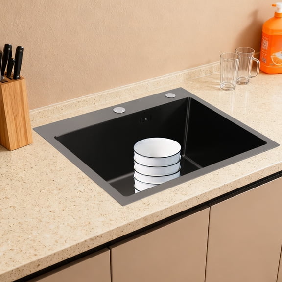 Kitchen Sink 304 Stainless Steel Double Bowl 55 x 45 cm with Drainboard Black
