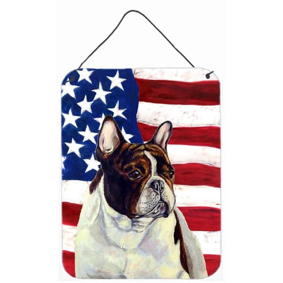 12 x 16 in. Usa American Flag With French Bulldog Aluminium Metal Wall Or Door Hanging Prints