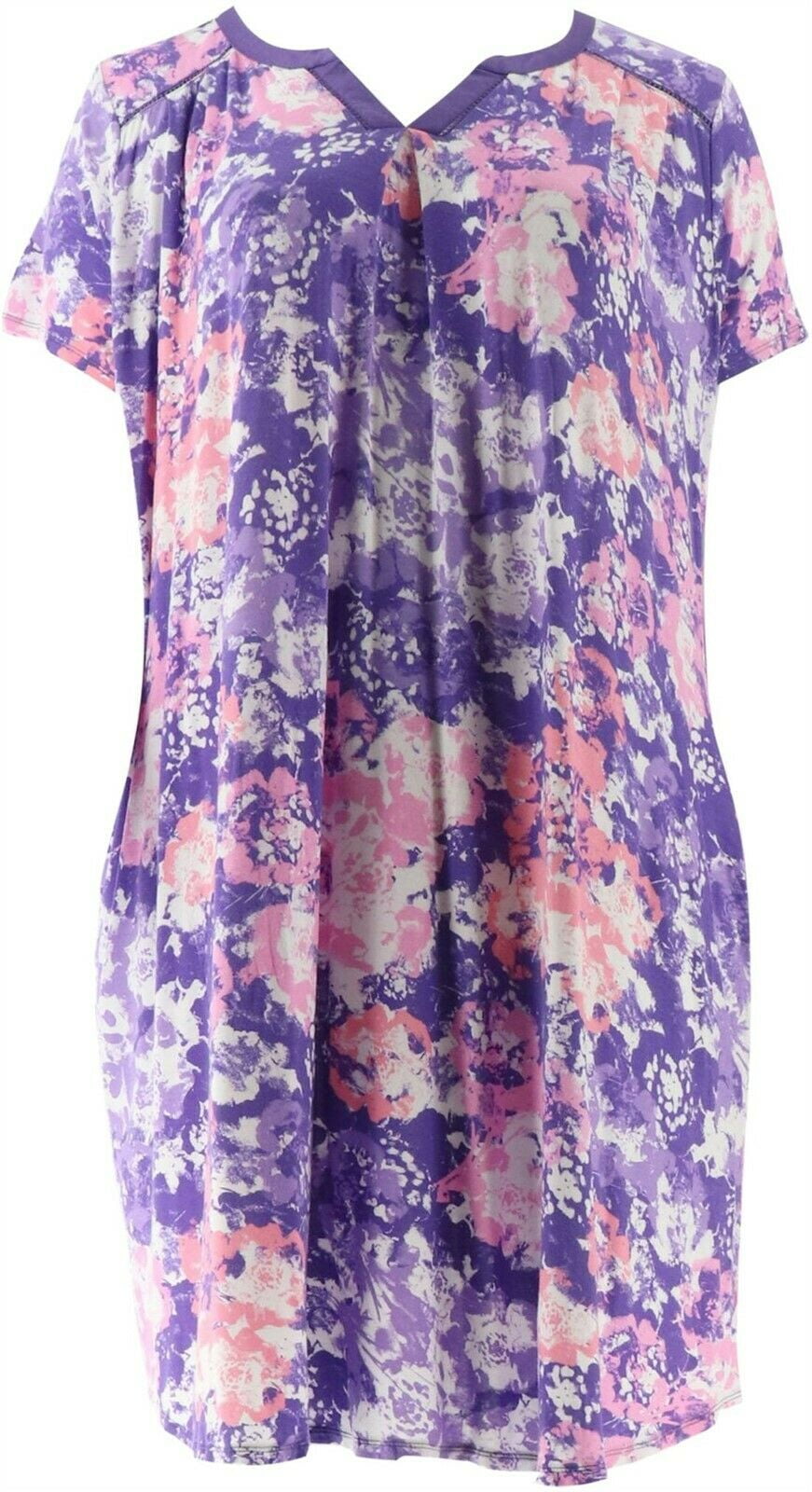 Carole Hochman Wood Block Floral Rayon Spandex Sleepshirt Set Teal M NEW A302156
