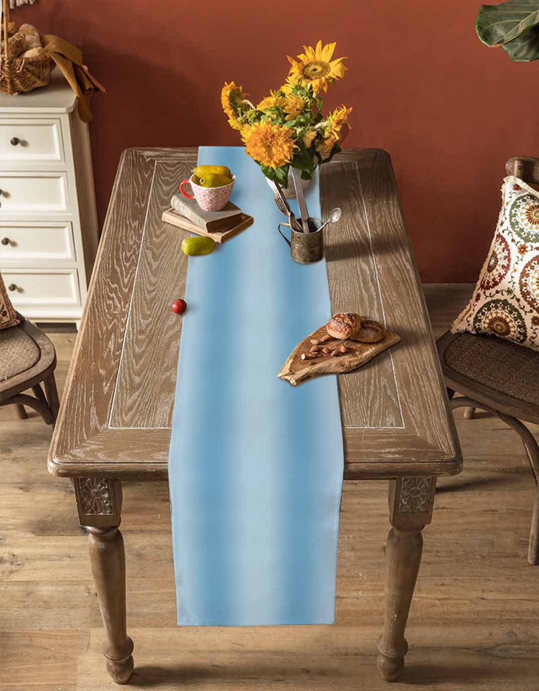 Blue Ombre Table Runner Modern Art Farmhouse Tablerunners 16 x 72 Inch, Table Decorations Tabletop Scarf for Summer Gathering Holiday Farmhouse Kitchen Dining Decor