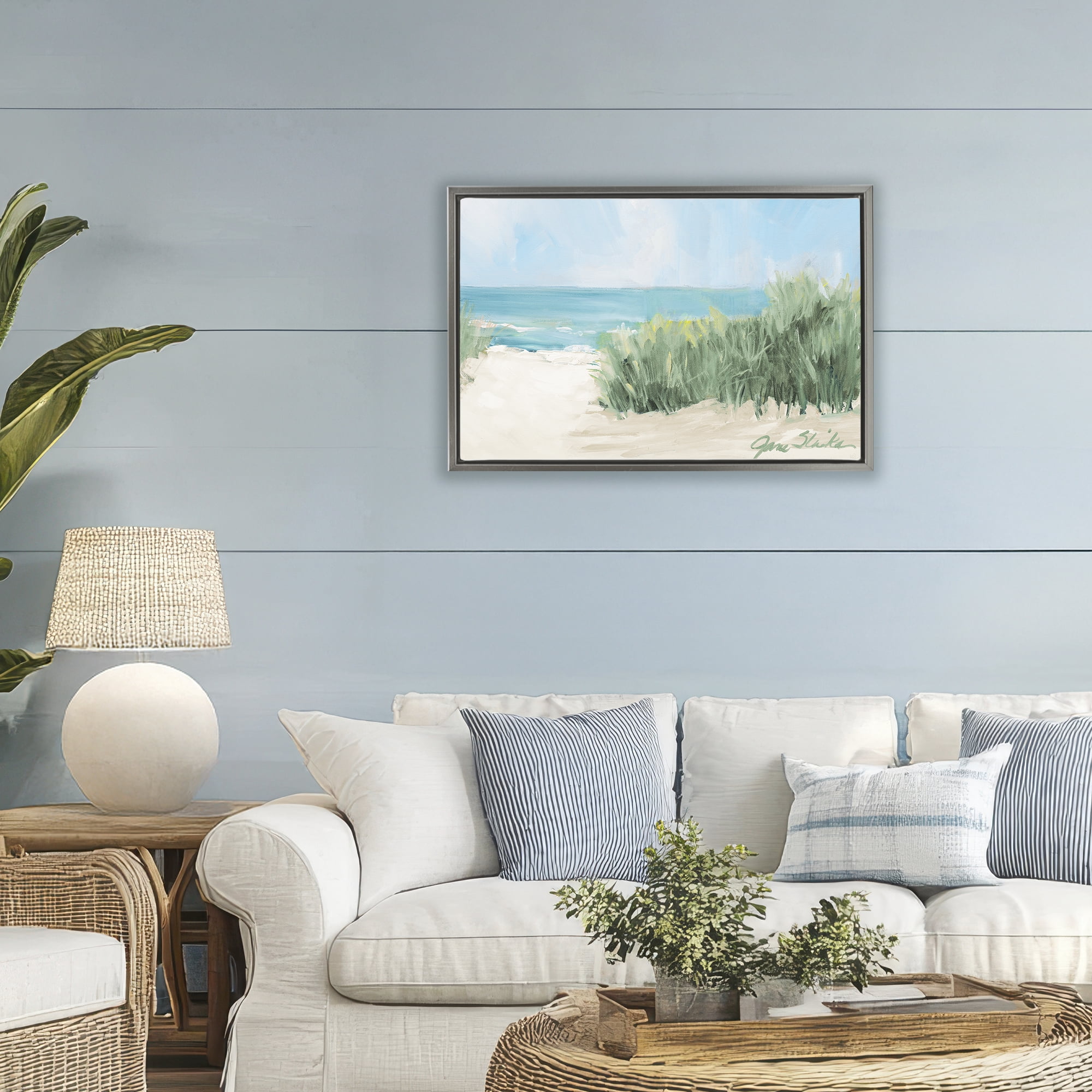 Stupell Industries Soothing Beach Day Gray Framed Floater Canvas Wall Art, design by Jane Slivka