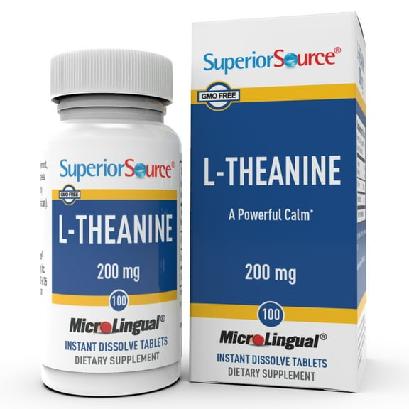 Superior Source L-Theanine 200 mg, MicroLingual Instant Dissolve Tablets, 100 Ct, Promotes Relaxation & Facilities Restful Sleep, Non-GMO