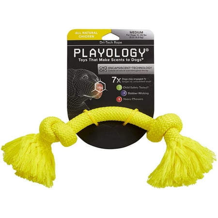 UPC: 0858413007600 | Playology – Dri-Tech Rope Dog Toy – Medium – Engaging All-Natural Chicken Scent/Yellow