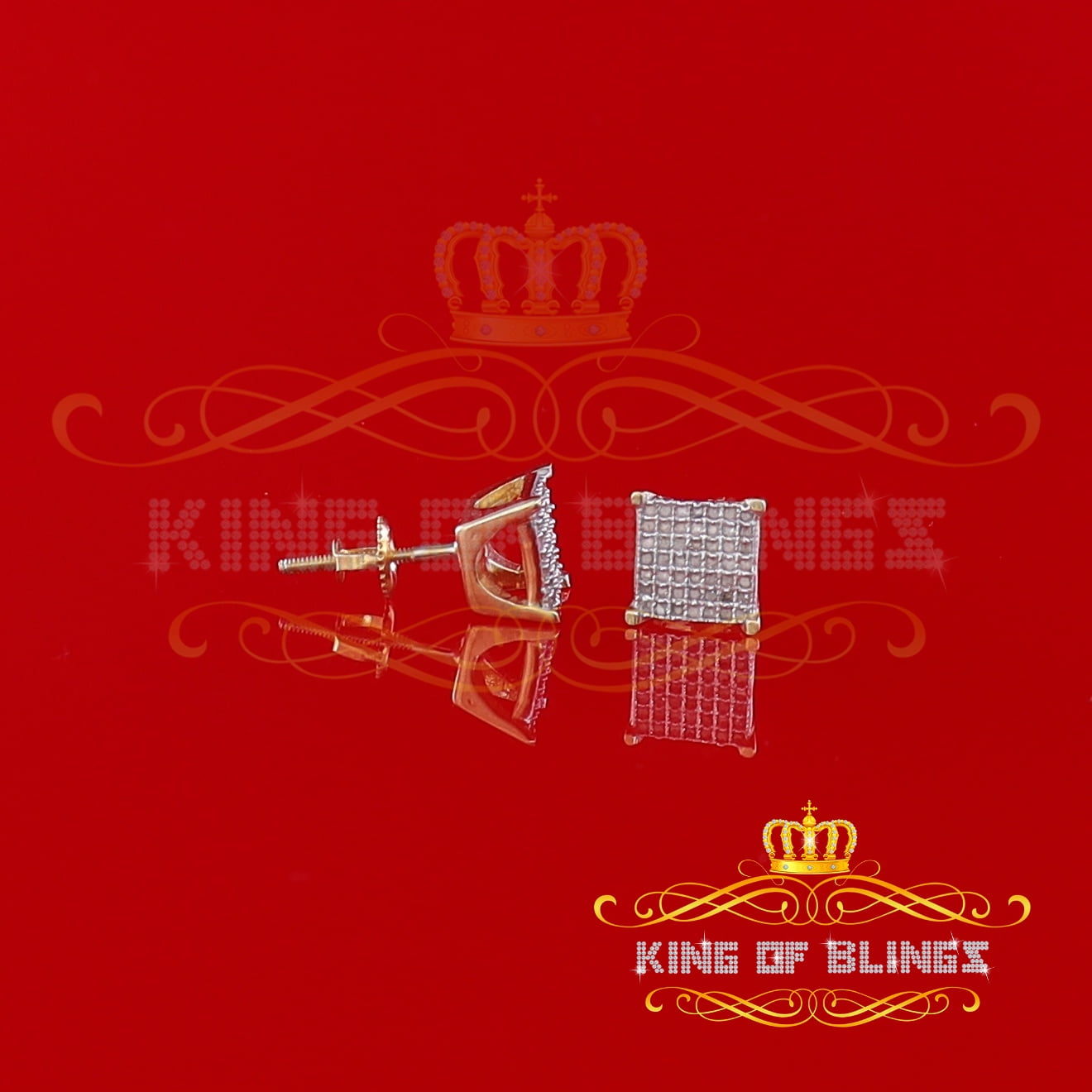 King of Bling's Aretes Para Hombre 925 Yellow Silver 0.25ct Square Diamond Stud men's Earrings