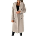 thumbnail image 1 of Manteau Caban Double pour Femmes Long Élégant Uni Hiver Mode Léger Transition Col à Revers Veste Décontractée, 1 of 6