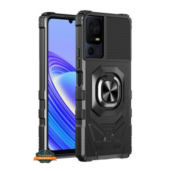 For TCL 40 SE Hybrid Magnetic Car Mount with Ring Kickstand Stand Holder Dual Layer Armor Protective [Military Grade] Phone Case Cover by Xpression - Black