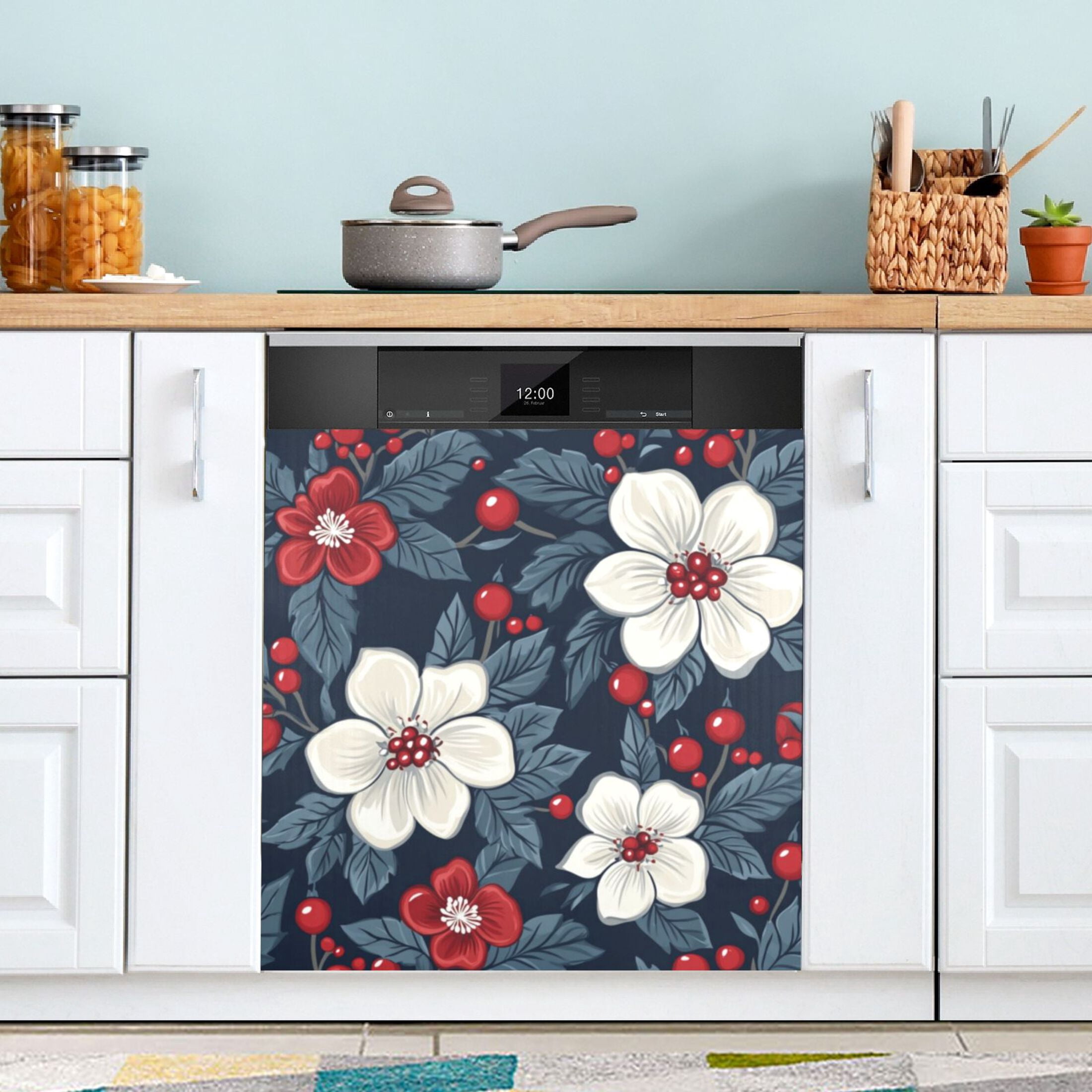 Dishwasher Magnetic Sticker 23x26 Inch Refrigerator Magnetic Sticker Washing Machine Magnetic Sticker Kitchen Panel Magnetic Sticker Home Decor Large White Flower