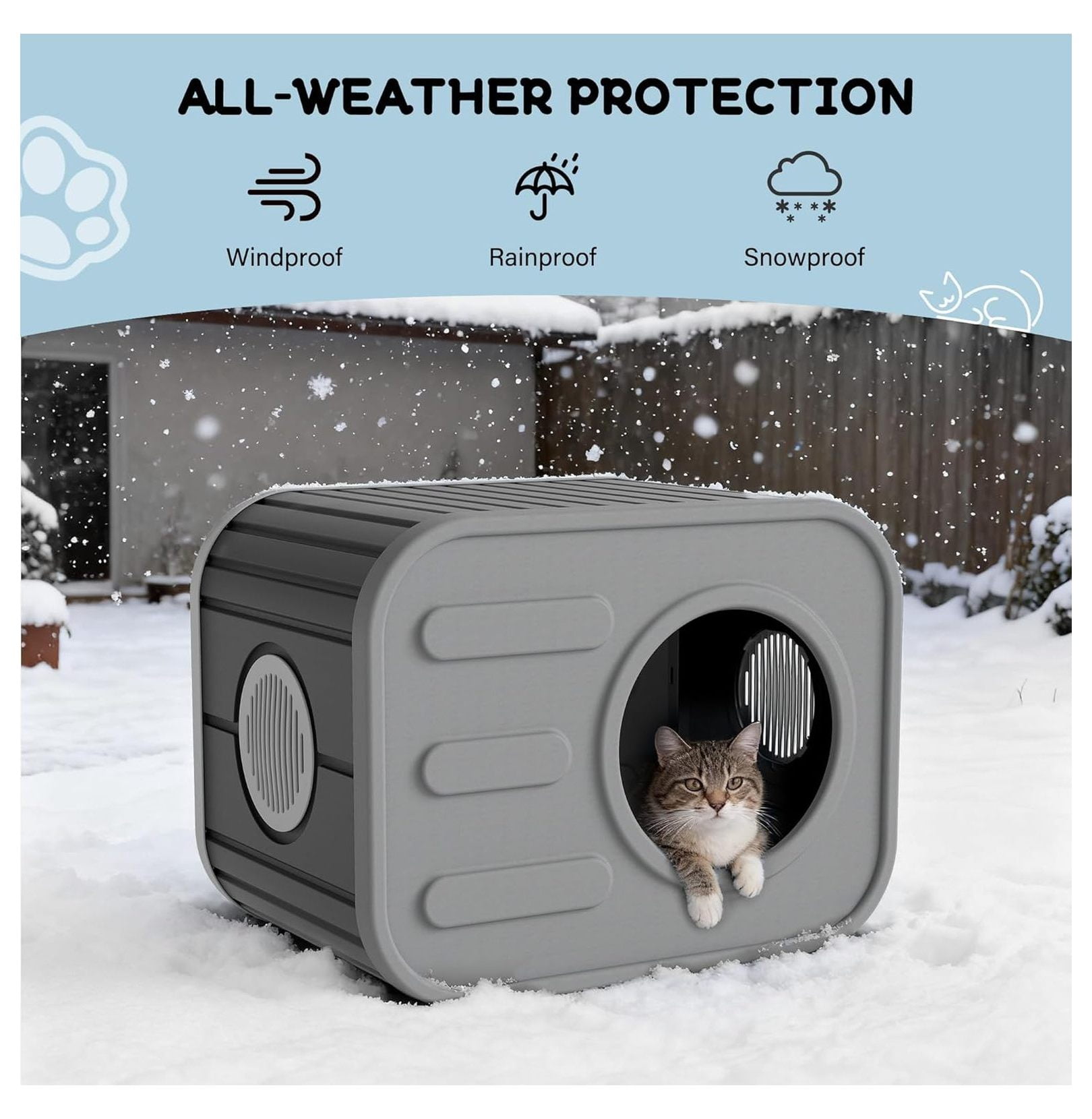 Cat House Weatherproof, Outdoor Indoor Cat Shelter - Camera Design Plastic Pet Home, Ventilated Spacious for Feral Cats, Garden & Patio (Gray)
