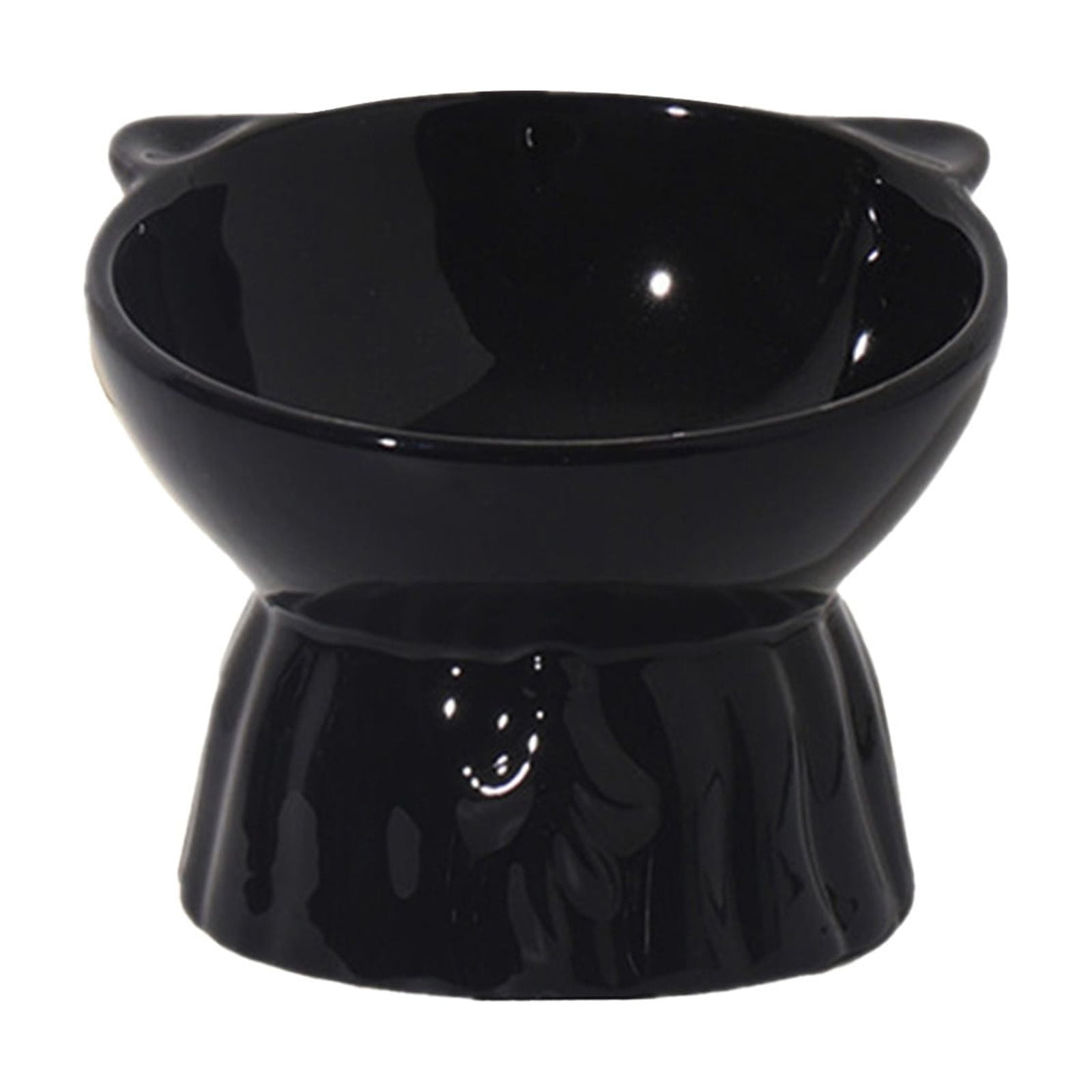Black Elevated Ceramic Cat Bowl, Raised Neck Protection Anti-Tip Pet Food & Water Dish for Indoor Cats (1pc)