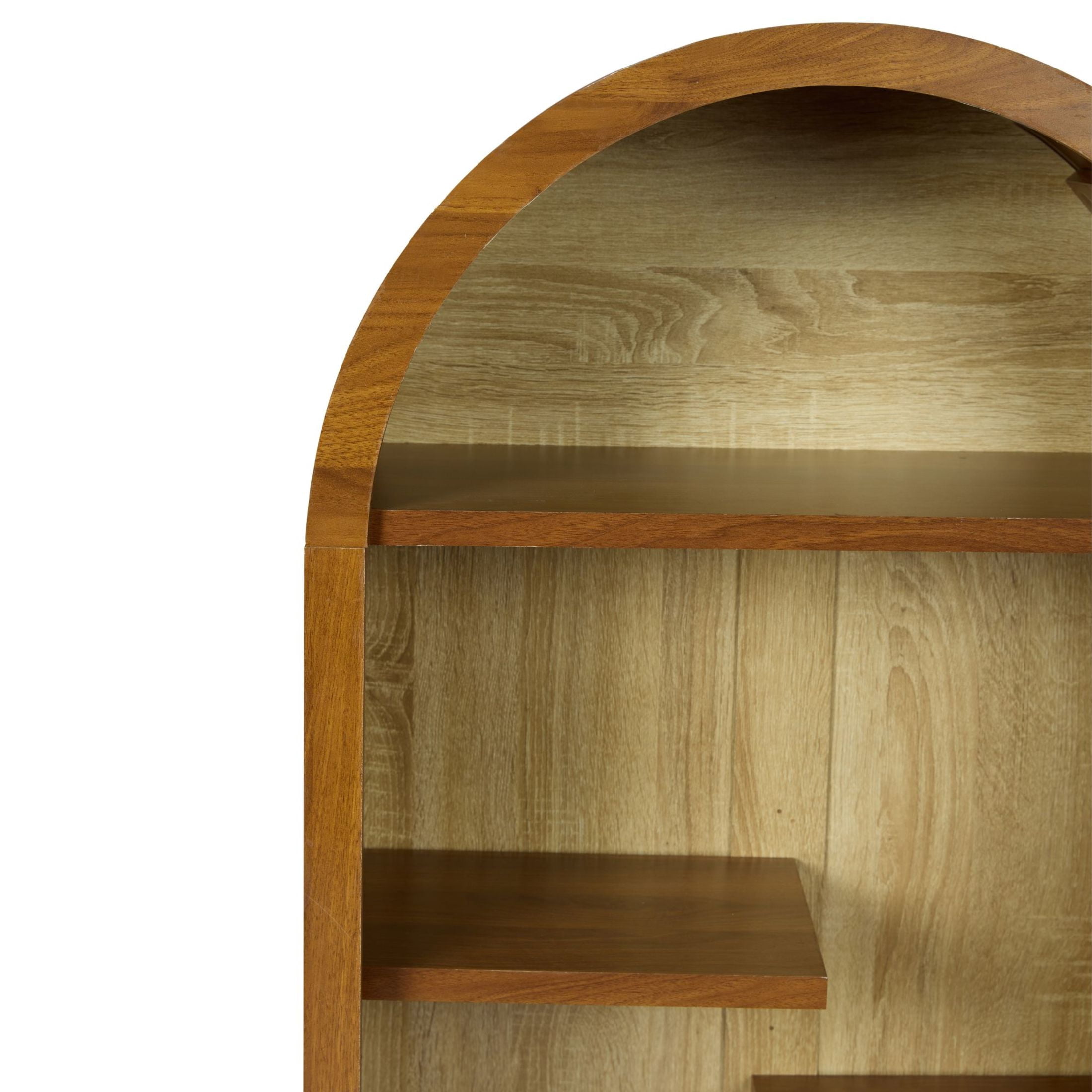 Noble House 4-Tier Arched Top Display Cabinet, Freestanding Accent Display Rack, Walnut