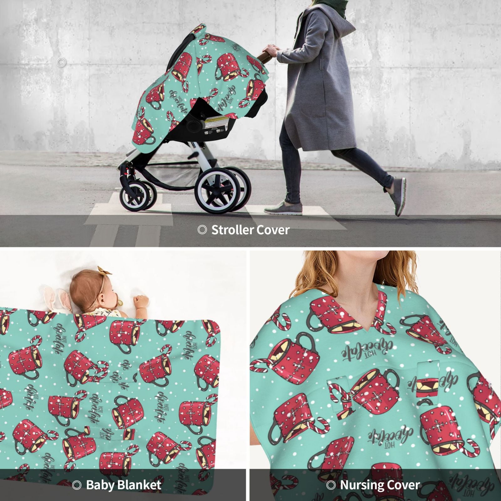 Car Seat Cover Baby - Snowflake Hot Cocoa Breathable Infant Car Seat Cover for Baby Carseat, Lightweight Comfort Baby Essentials Must Haves Newborn Stuff for Girl Boy