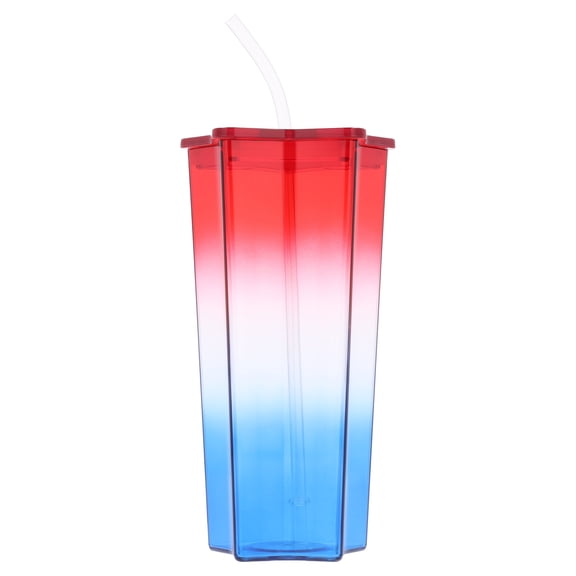 Star-Shaped Plastic Tumbler with Straw, Red/White/Blue, 25 oz, Patriotic by Way To Celebrate
