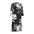 thumbnail image 5 of Drses Women Midi Dress Casual Loose Printed Irregular Buttoned Hem V-Neck 3/4 Sleeve Pleated Summer Dresses, 5 of 5