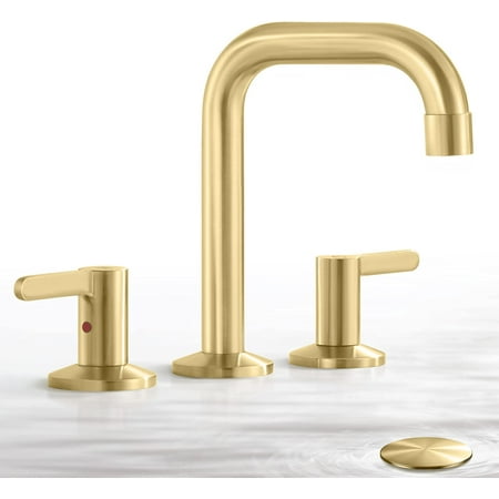 

guvsoets Bathroom Faucets Gold Bathroom Faucet for Sink 3 Hole with Pop Up Drain 2 Handle 8 Inch Widespread Bathroom Sink Faucet Brushed Gold Vanity Sink Faucet