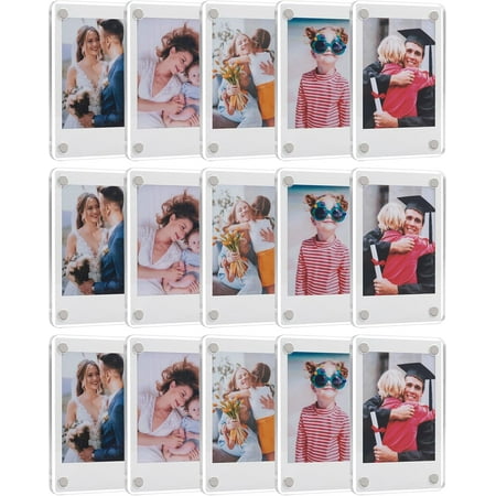 15 Pack Acrylic Fridge Magnetic Frame for Polaroid, 2.36x3.54 In Mini Picture Frames for Fujifilm Instax Mini, Double Sided Photo Refrigerator Magnet Picture Frame Clear Picture Display Frame