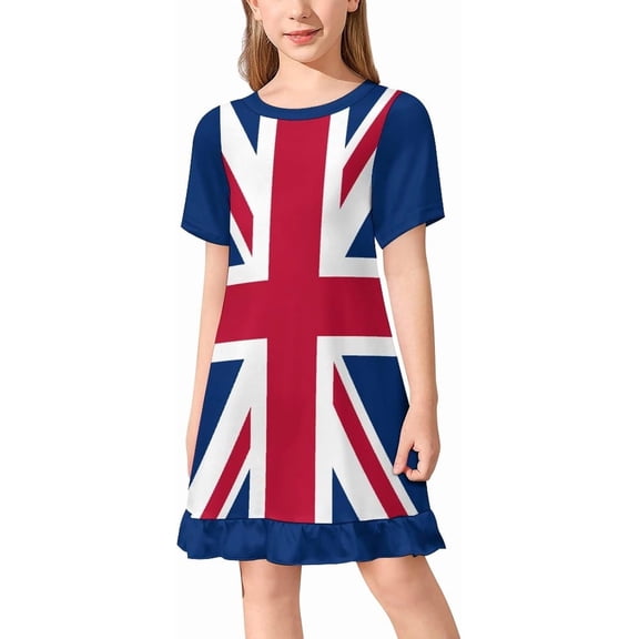 British Flag Girl's Dress Summer Crew Neck Children's T-Shirt Tops Casual Wear