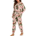 thumbnail image 2 of Yuyamidu Fall Winter Pajama Set for Women Poinsettia Long Sleeve Pajamas Set of 2 Christmas Night Wear Size L Loose Fit Sleepwear Top Long Pants with Drawstring, Pink, 2 of 7