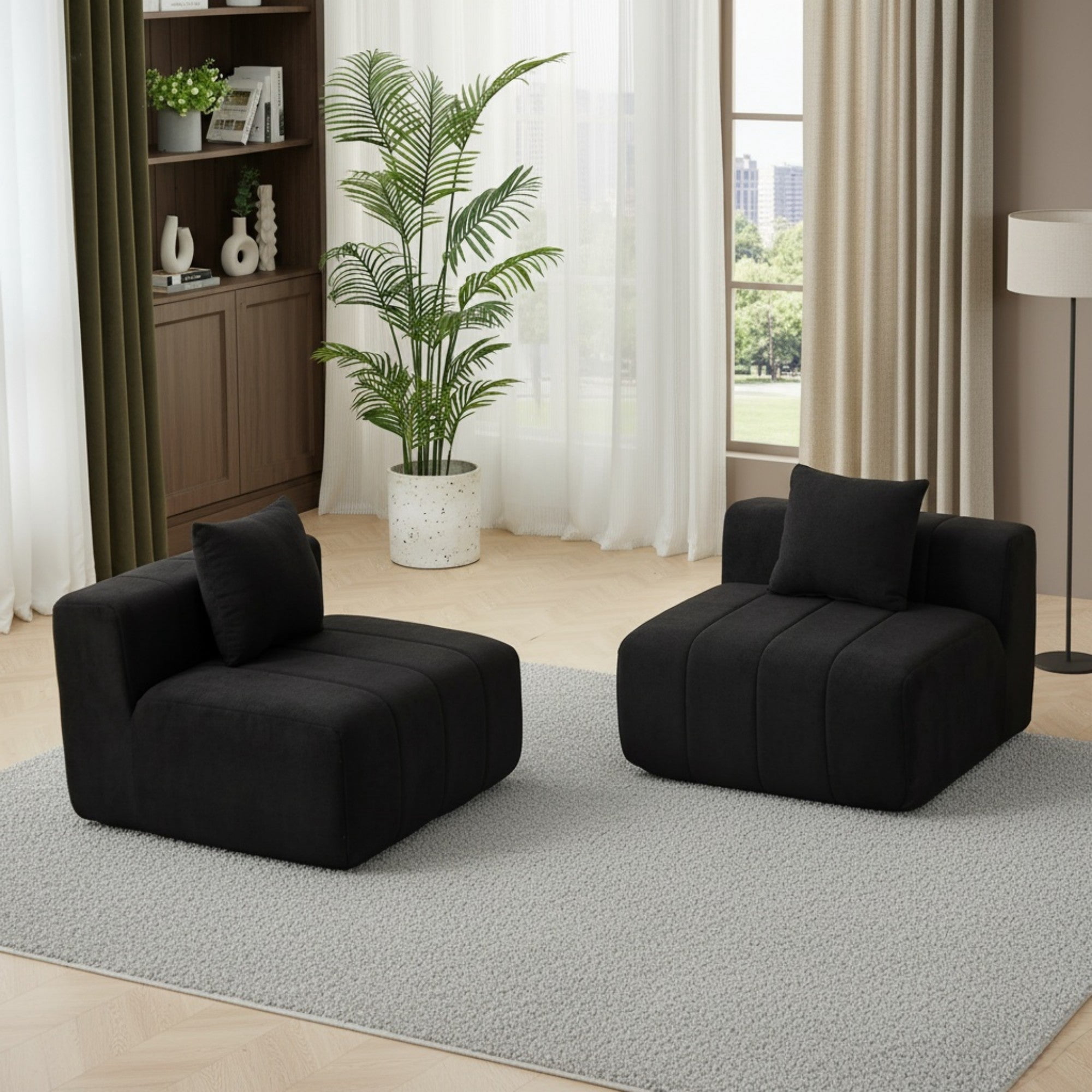 Sailvan Chenille Curved Sectional Sofa, Modern Modular Circular Sofa with Piano Key Design, No Assembly Required Cloud Couch Black