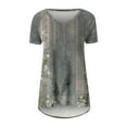 thumbnail image 4 of GceSteap Summer Short Sleeve Tunic Long Tops for Women Trendy Plus Size Flowy Shirts Casual Sexy V Neck Smocked Floral Blouses, Gray 4XL, 4 of 5