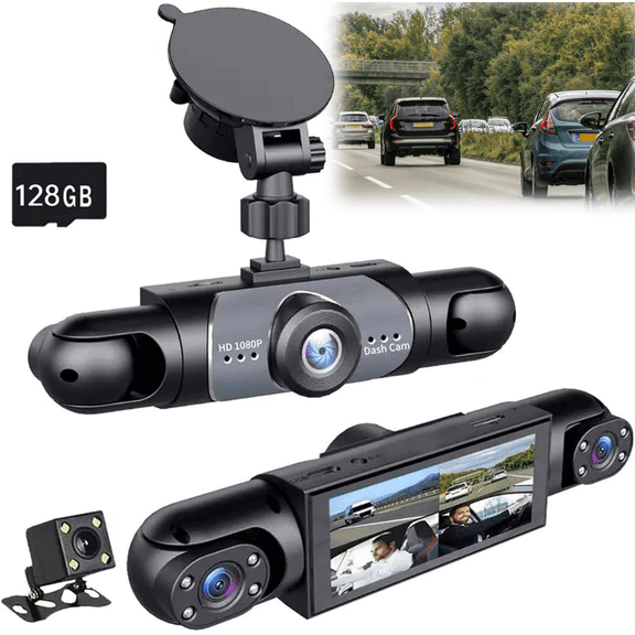 Full View Car Dashcam System - 4K Front & 1080P Rear/Side Car Camera with Parking Mode, G-Sensor, Night Vision, SD Card Included , 4 Channel Dash Cam(128GB)