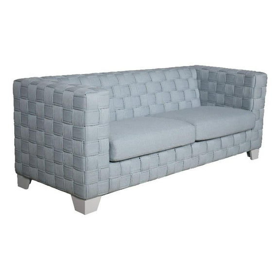 Maklaine Contemporary Chenille Upholstered Sofa in Light Teal and White