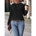 thumbnail image 2 of Womens Casual Crew Neck Shirt Lace Patchwork Blouses Pullover Sweaters Solid Color Long Sleeve Tunic Tops Black XXL, 2 of 5