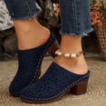 thumbnail image 3 of Rokment Womens Flower Embroideried Hollow out Clog Mules Dressy Sandals Fashion Casual Leather Closed Toe Platform Chunky High Heels Dress Slip on Slides for Women Beach Summer Navy Size 9.5, 3 of 6