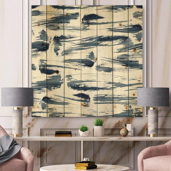 Designart 'Blue Abstract Aquatic Texture' Modern Print on Natural Pine Wood