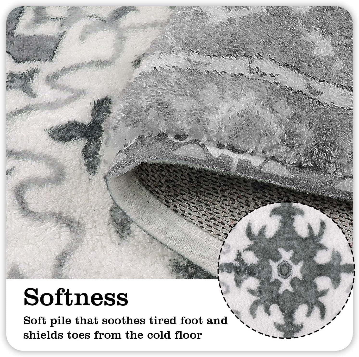 Boho Retro Bathroom Rug Gray Non-Slip Soft Bath Rug Machine Washable Oriental Persian Bathroom Mat Traditional Farmhouse Floral Floor Mats for Bathtub Shower Toilet, 17x31 inch
