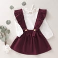 thumbnail image 2 of Sinhoon Toddler Kids Baby Girl Clothes Linen Suspender Skirt Set Long Sleeve Shirts Ruffle Dress Outfits, 2 of 6