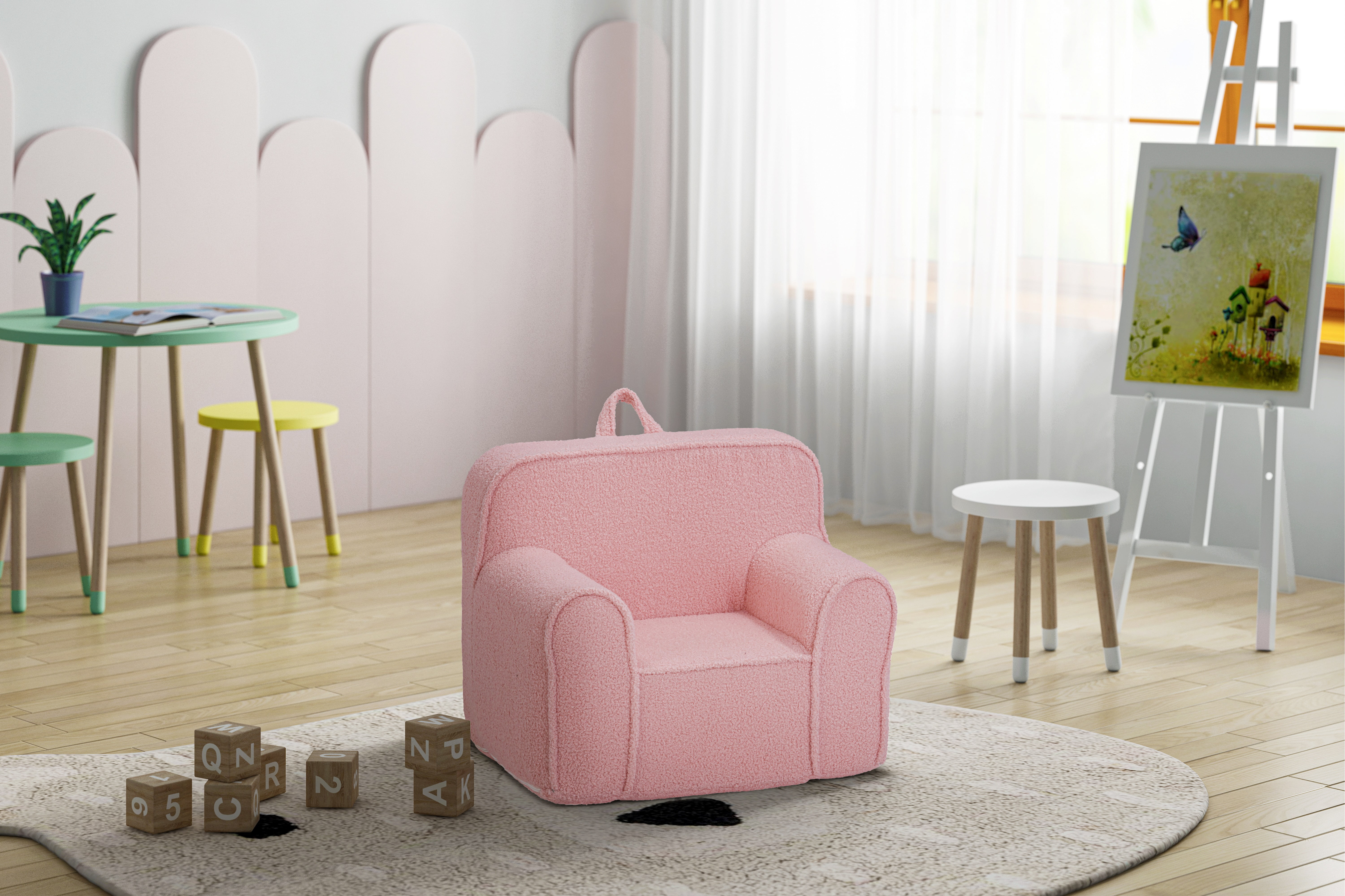 Olive & Opie Kuddlez Kids/Toddlers Foam Chair with Washable Cover, Soft Pink