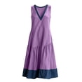 thumbnail image 4 of Oksale Flowy Dresses for Women Trendy Denim Print Deep V Neck Tank Dress with Pockets Loose Cozy Midi Vacation Dresses Purple L, 4 of 10