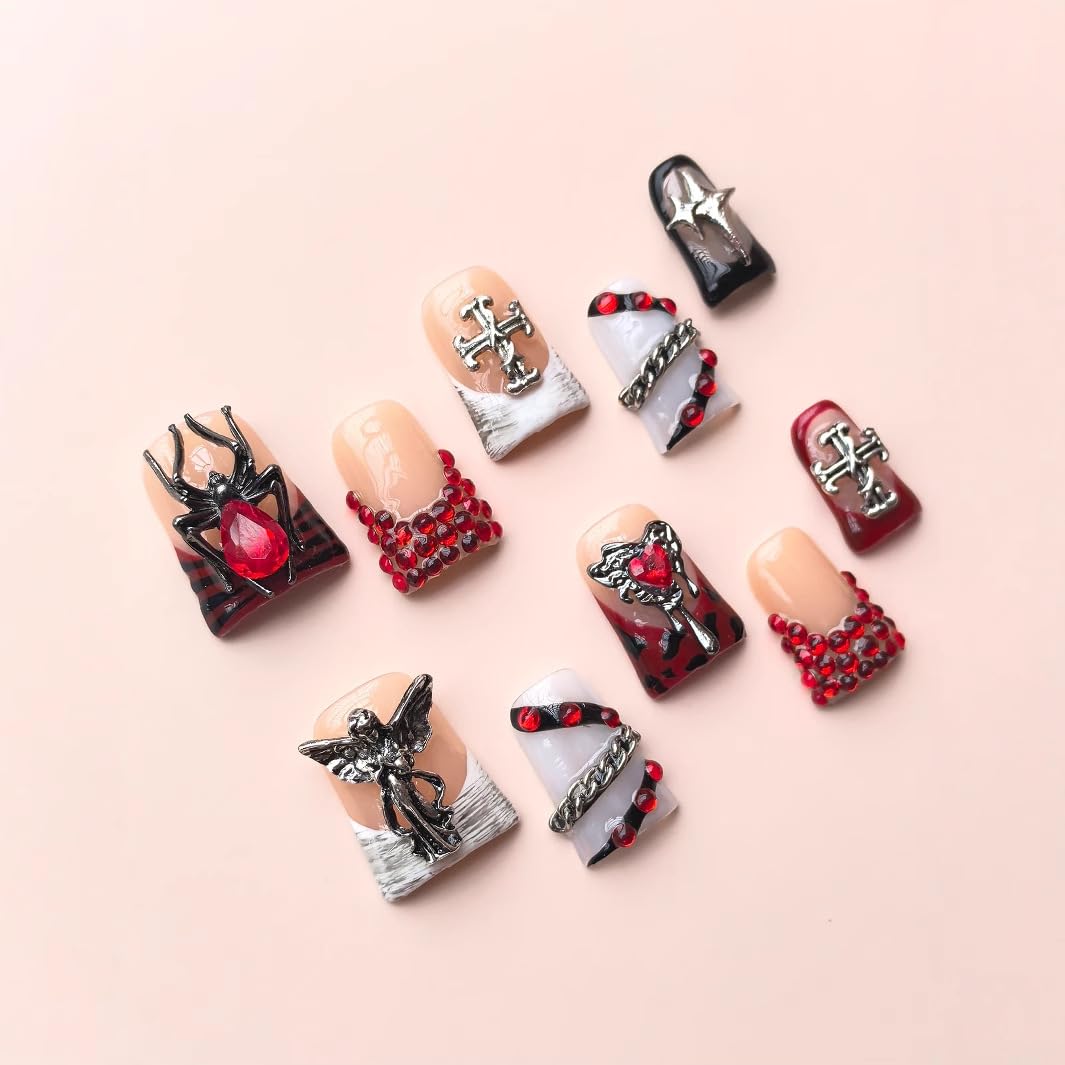Pure handmade wearable duckbill nails scarlet spider pure handmade  20mm red nail piecehandmade press on nails halloween