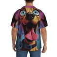 thumbnail image 3 of Balery Cartoon Big-Eyed Dog Camisa Casual de Manga Corta con Botones para Hombre, Texturizada, Estilo Cubano, para Playa, Verano-Small, 3 of 5
