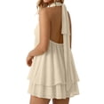 thumbnail image 3 of NinXxx Women‘s Halter Backless Chiffon Mini Dress Layered Ruffle Hem Khaki XL, 3 of 8