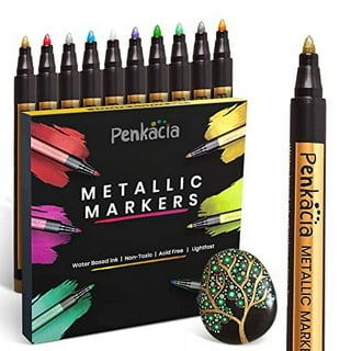  Dyvicl Metallic Brush Marker Pens - Metallic Pens Art Markers  for Calligraphy, Brush Lettering, Black Paper, Rock Painting, Card Making,  Scrapbooking, Fabric, Metal, Ceramics, Wine Glass, Set of 9 
