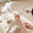 thumbnail image 5 of Cat Feather Wand, Feather Cat toy, 15 in Durable Rod, Cactus Textured Grip, Bell Rattle, Enrichment for indoor Cats, Pastel Multitone, 1 Pc (167 Chars), 5 of 5