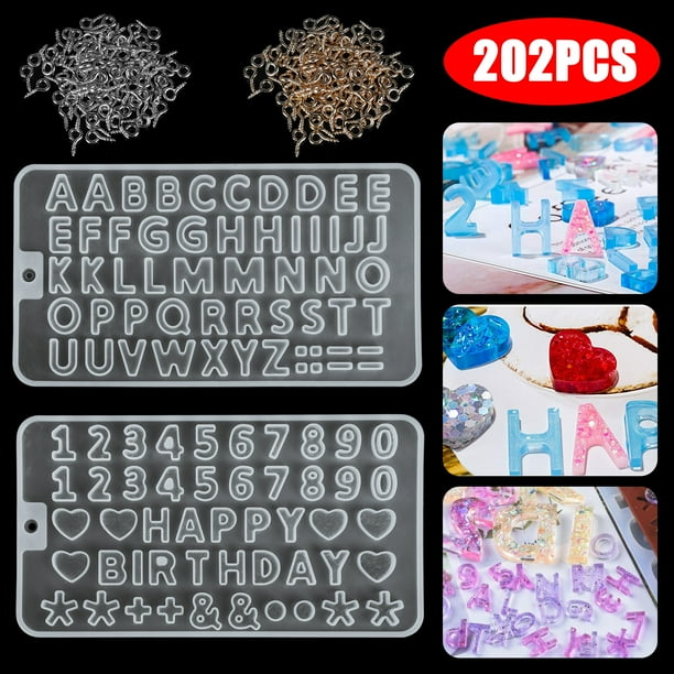 202pcs Number Alphabet Silicone Molds For Resin Tsv 3d Letter With Eye Pins Set Making Personalized Keychains Pendants Diy Jewelry Earrings Necklaces Teaching Tools Com - Tsv Custom Pendants