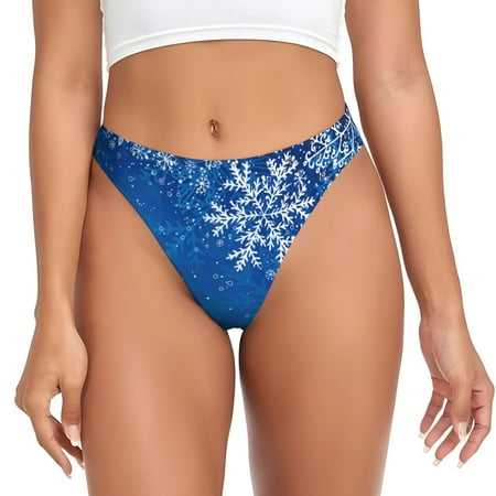 Qokaie Blue Christmas With Snowflakes Printed Women s Cotton Thong Underwear  Sexy Breathable Panties G-string-X-Large